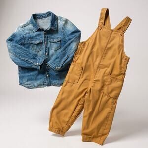 Boys Outfit H&M Carters Bundle Denim Shirt Corduroy Overalls Set 2T
